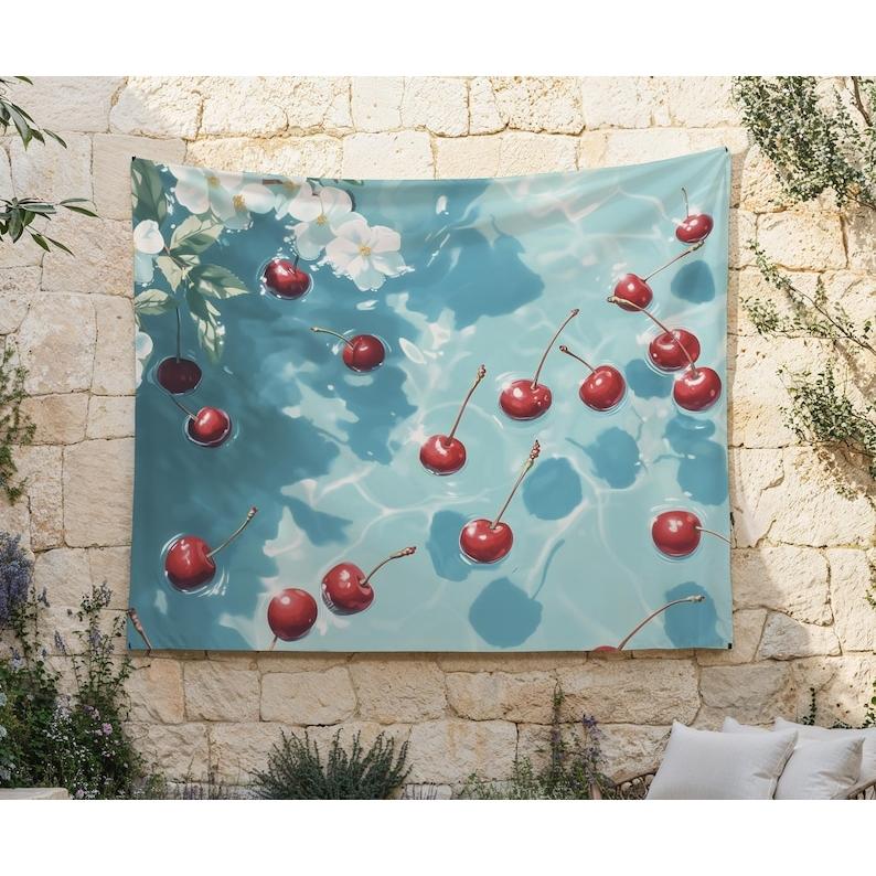 Cherry blossoms drift downstream tapestry 75x100 чёрный