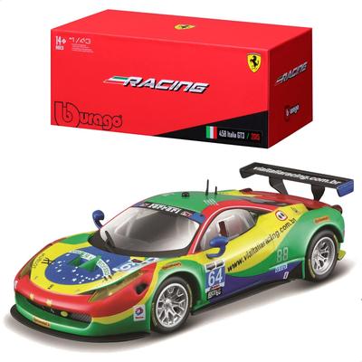 Bburago Mierka Ferrari 458 Italia GT3 2015 Zelený Závodný Športový Auto Diecast Model Auto Hotový Produkt 1/43 #64 / 18-36305
