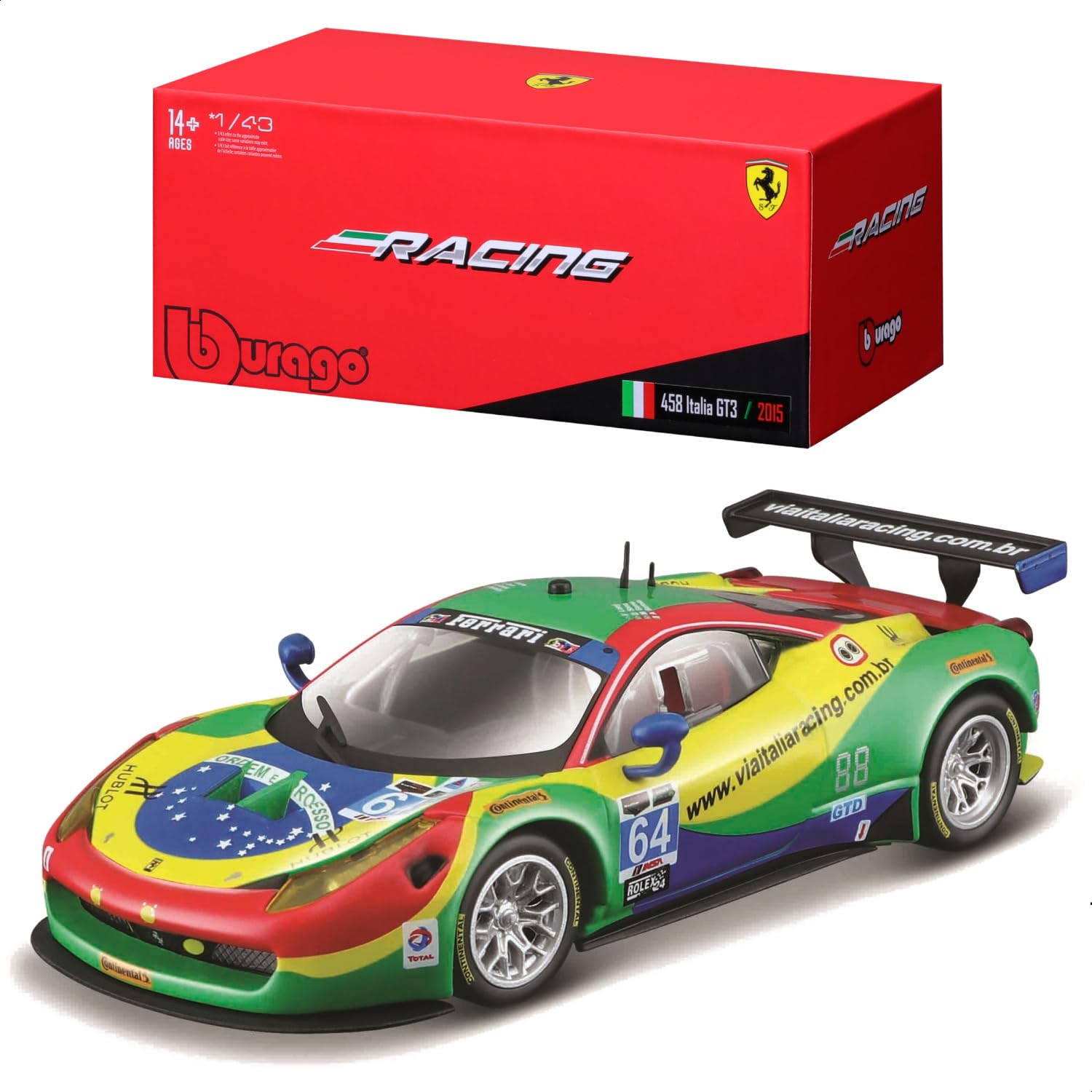 

Bburago Scale Ferrari 458 Italia GT3 2015 Green Race Sports Car Diecast Model Car Finished Product 1/43 #64 / 18-36305