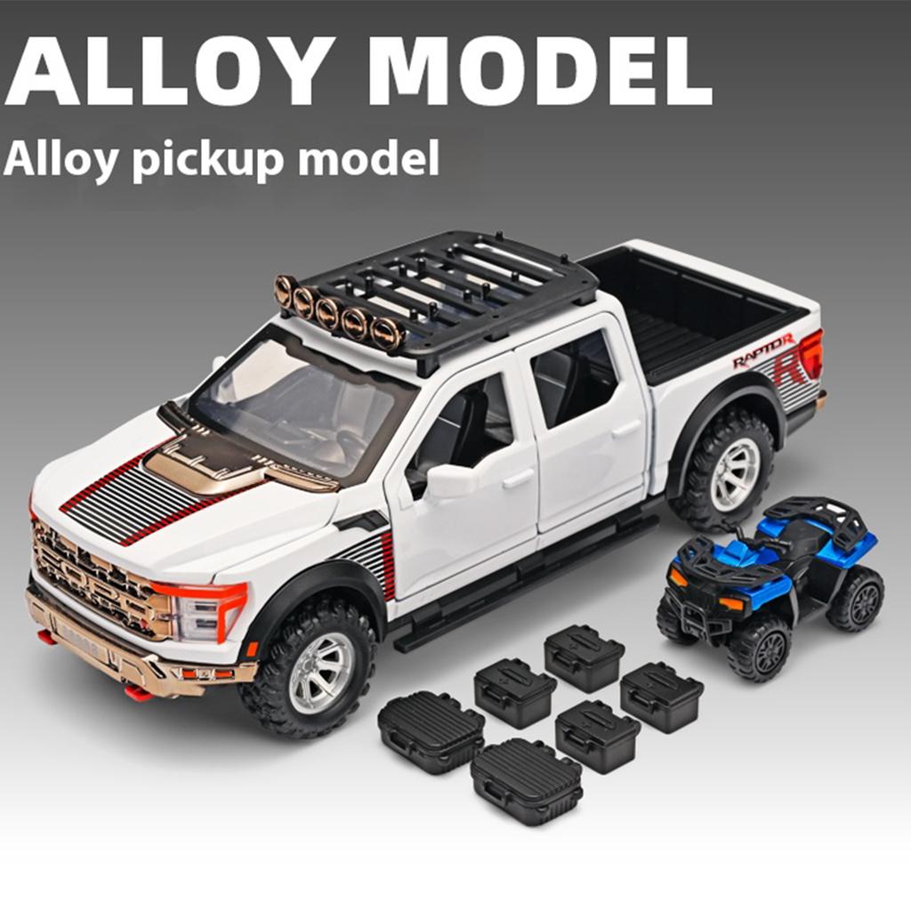 1/24 Scale Ford Raptor Pickup F-150 Alloy Car Model Simulation Off-Road Vehicle, Boy Gift, Sound and Light Children's Toy Ornaments