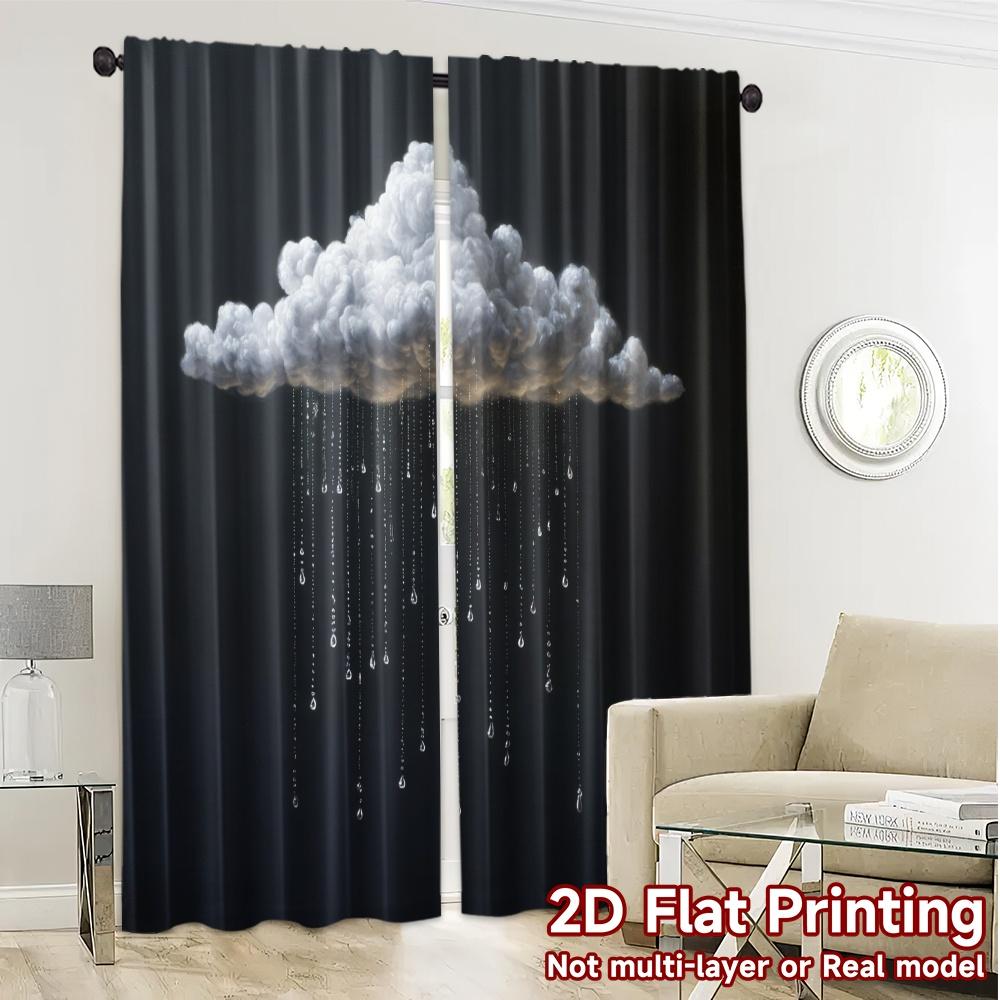 Flat Printing Curtains Without Rod Drippingclouds Popular Curtain Fabric Versatile Polyester Thermal Set Of 2 Made