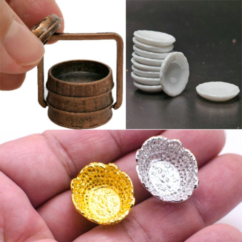 

1 комплект, 1,8 см, тарелка для торта, керамический и сплавный поднос с фруктами, украшение для кукольного домика