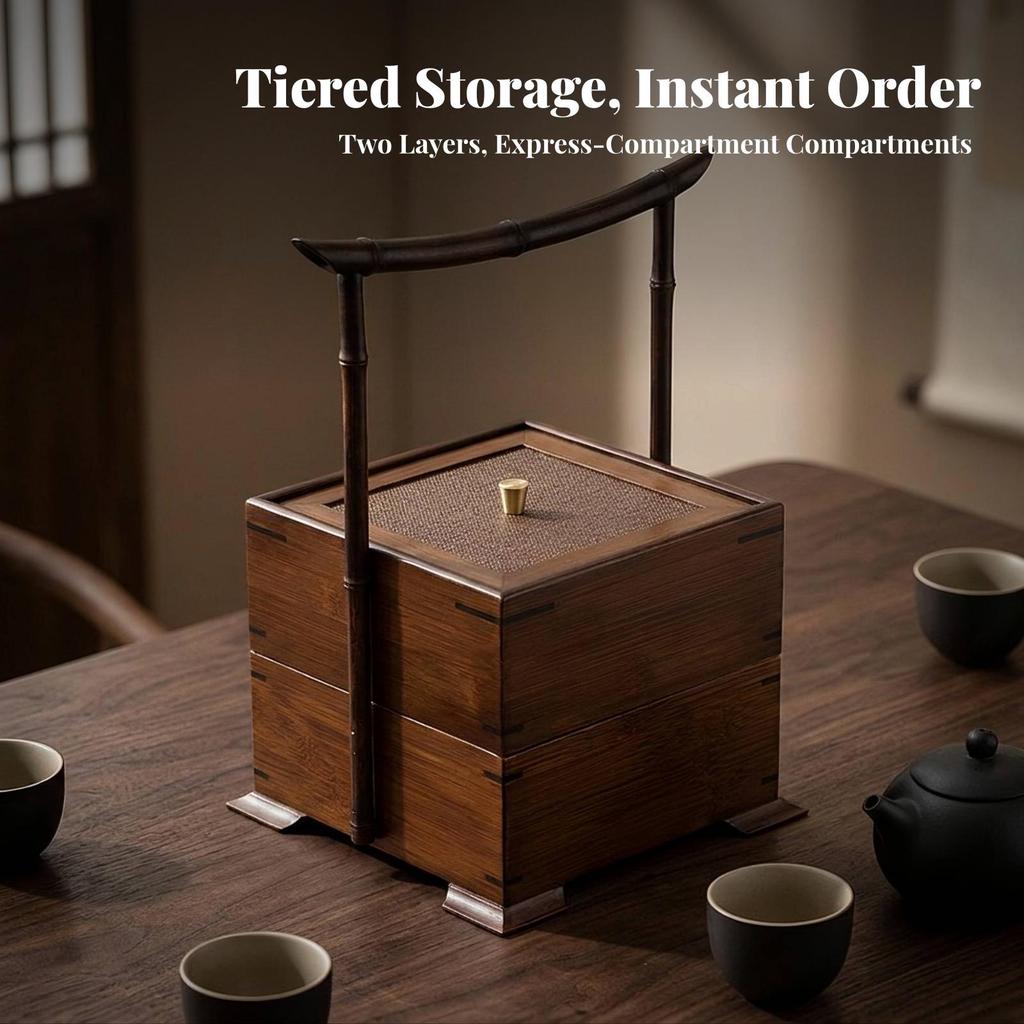 Rustic Wood Storage Box with Rattan Lid | Raised Feet for Elevated Profile,