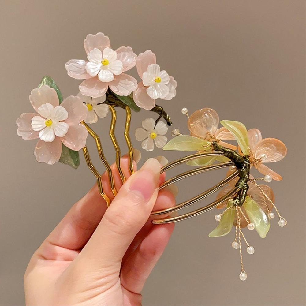 Chinese Style Hair Stick U Shape Floral Hair Comb Classical Flower Hairpin