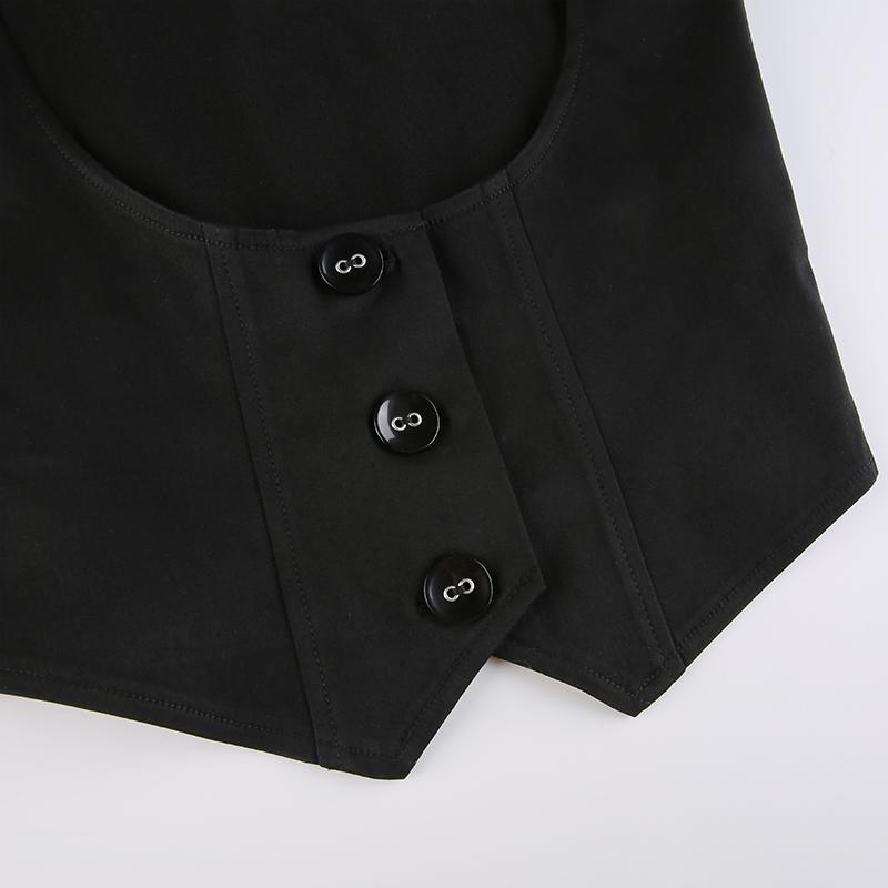 2KWEIRD Black Button Up Corset Top Women Fashion Sleeveless Skinny Tank Tops Vintage Y2k Streetwear Tees Harajuku 90s Girdle Vest