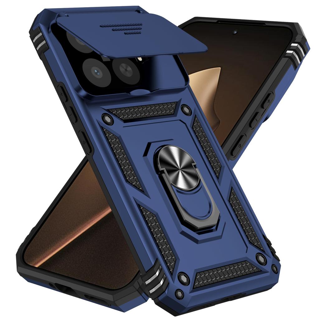 Armor Stoßfeste Handyhülle Für Xiaomi 15T Pro Metallringhalter Schiebe-Push-Fenster Kameraobjektivschutz Schutzrückseite