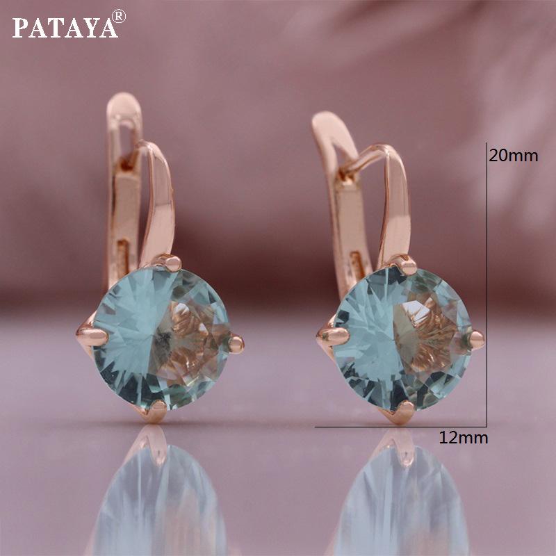 PATAYA Rose Gold Color Inlaid Blue Color Round Artificial Zircon Earring Ring Combination Sets