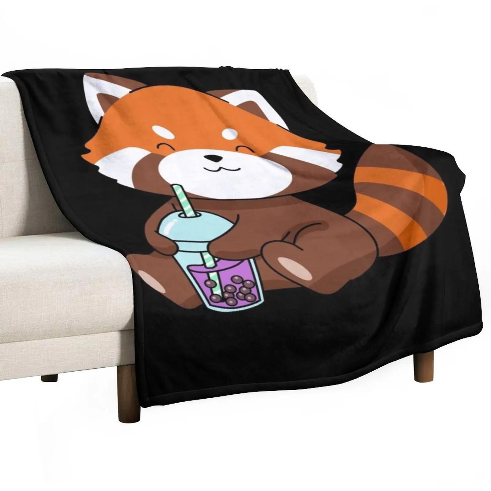 Bubble Tea Gift Girls Red Panda Boba Tea Bubble Tea Throw Blanket Fluffy Soft Blankets Sleeping Bag Blanket Camping Blanket 30x40in