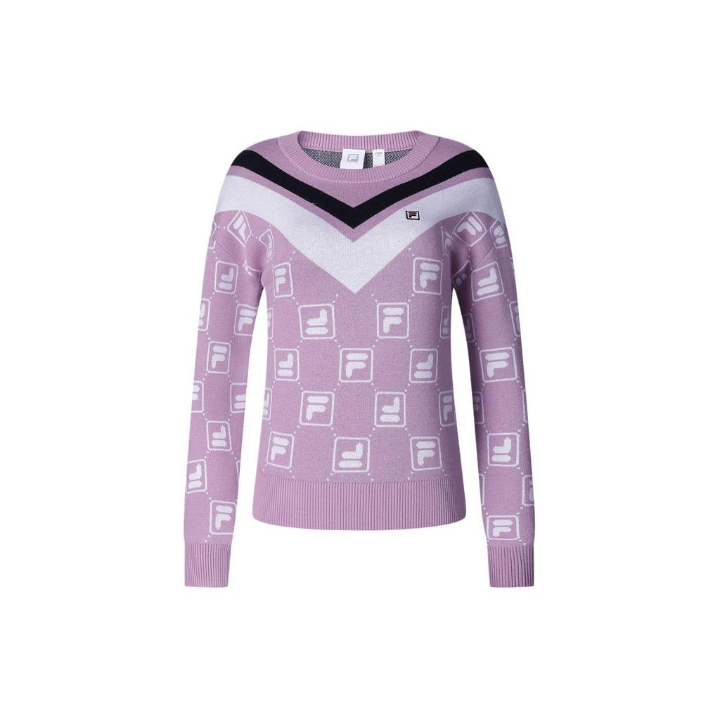 FILA Color Block Printed Tennis Pullover Knit Sweater Women sweater Purple A11W343405F-VT
