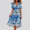 Women's Loose Casual  V-Neck Flared Skirt Short Sleeved Printed Dress Printed Dress