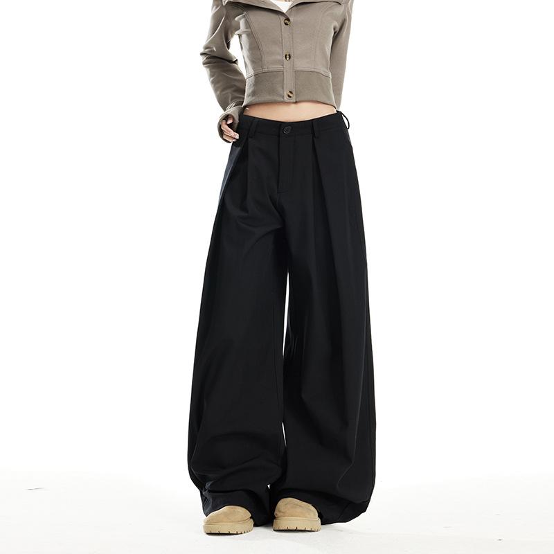 

Women s Gray Pleated High-Waist Wide-Leg Pants – Spring 2026 Collection: Casual, Slimming, Lazy Fit M