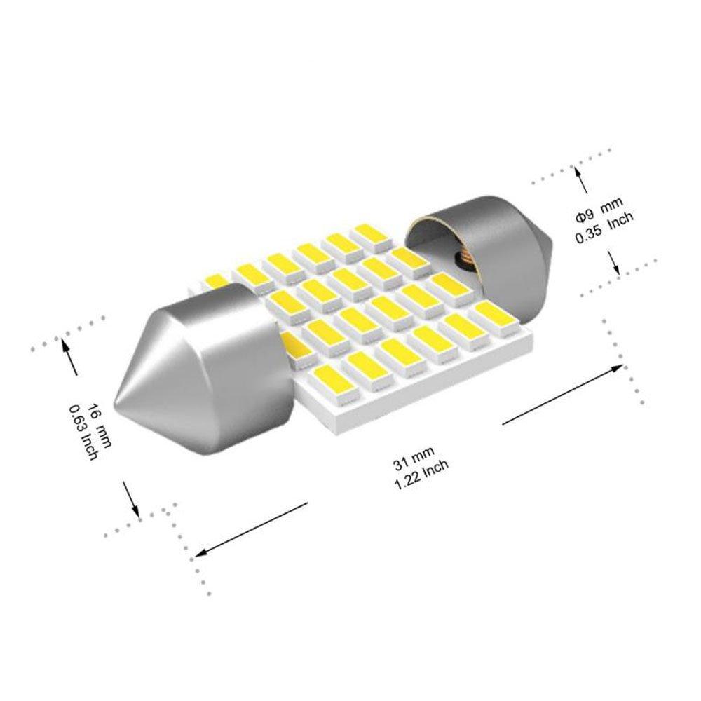HooMoo Newest T10x31mm LED Car Lamp White White 24 Row Room Lamp 6500K Compatible with 12-24V Set of 2