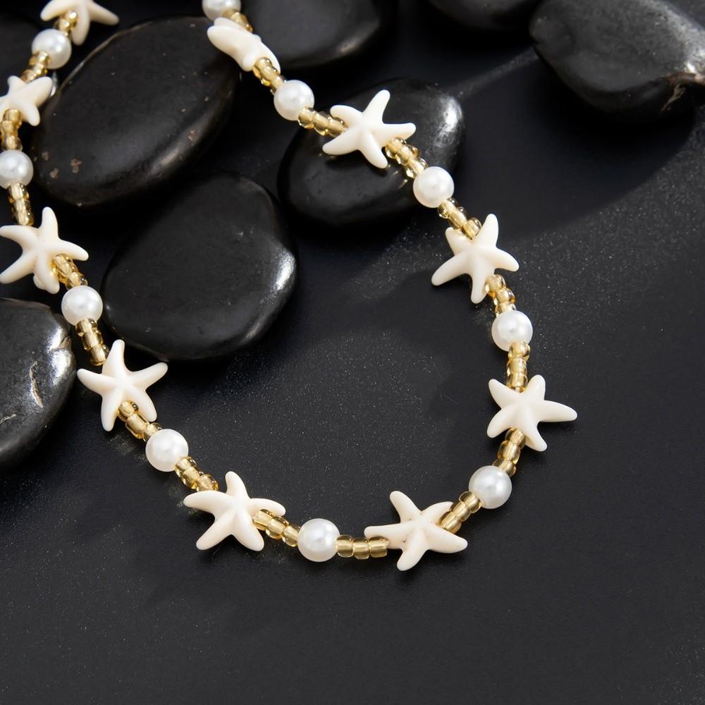 Adjustable Imitation Pearl Choker White Goth Clavicle Chain Vintage Boho Starfish Necklace Jewelry