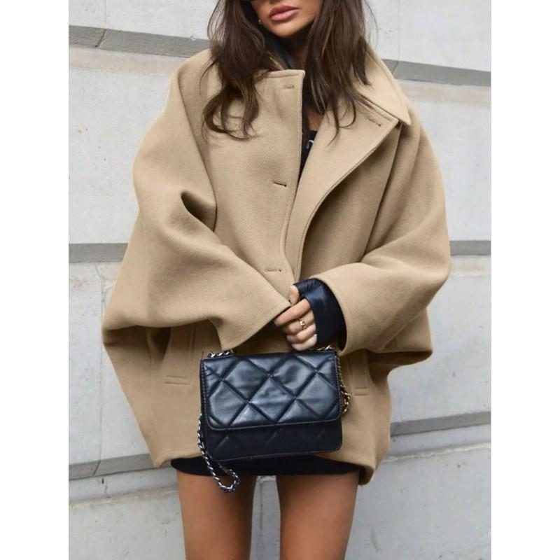Cappotto invernale da donna oversize vestibilità rilassata snellente misto lana lunghezza corta casual chic capospalla