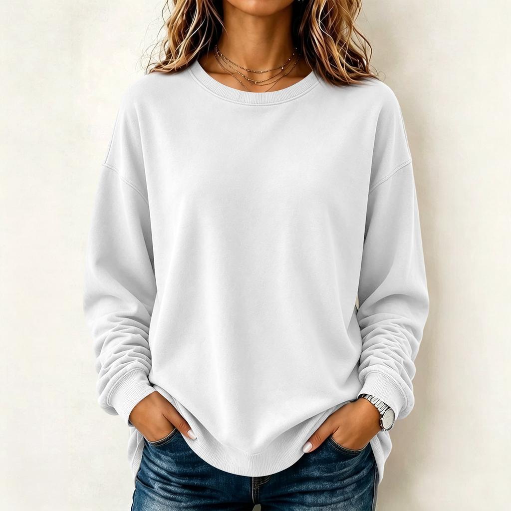 Maglione camicetta casual da donna a maniche lunghe tinta unita con scollo rotondo