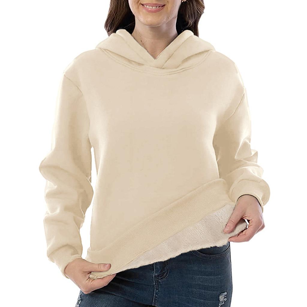 Women's Fashion Casual Long-sleeved Pullover Hooded Hooded Lamb Fleece Plus Fleece Warm Hoodie Hoodie Top