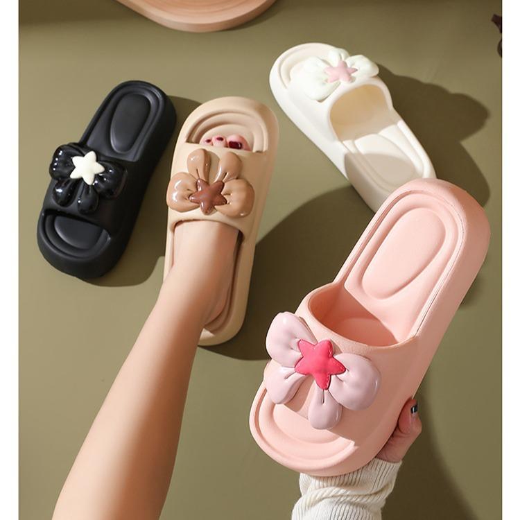 Summer thick bottom bow cool slippers female cute indoor home non-slip outer wear slippers thick bottom increase