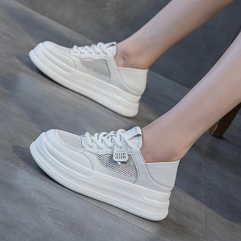 Leather mesh breathable little white shoes women's shoes summer new thick baseplate shoes versatile casual sports shoes