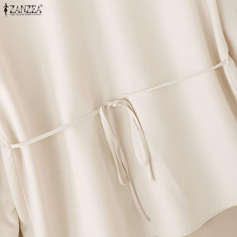 ZANZEA Women Turn Down Collar Loose Casual Long Sleeve Zipper Blouse