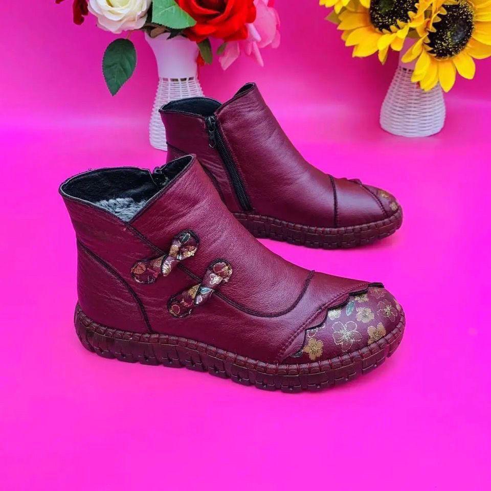 

Обувь для мам, зимняя бархатная женская хлопковая обувь, женские короткие сапоги, нескользящие кожаные сапоги для среднего и пожилого возраста, повседневная обувь из хлопка для пожилых женщин 40 красный