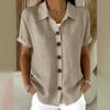 2026 European-American Summer Solid Color Lapel Button Casual Loose Short Sleeve Shirt