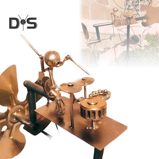 Schlagzeuger-Windmühle, Gartendekoration, wetterbeständig, handgefertigt, Metall, Percussionist, Musik-Windmühle, Statuen, Ornament