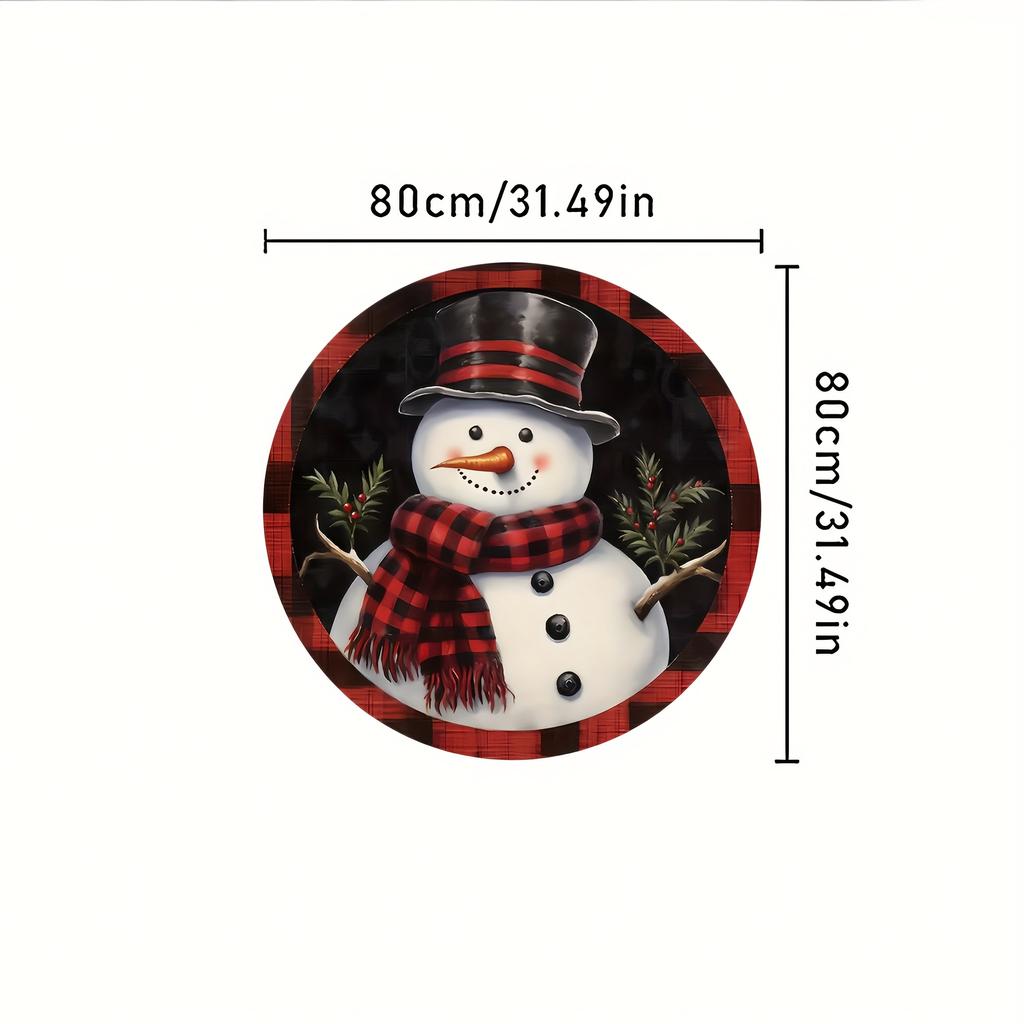 1Pcs Christmas Snowman Buffalo Plaid Print Round Area Rug Indoor Non-Slip Washable Fiber Carpet Soft Comfortable Mat For Bedroom Living Room