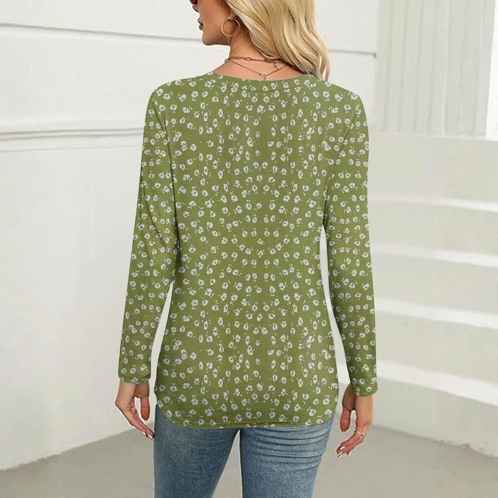 Damenmode Lässig Bedruckt Reißverschluss V-Ausschnitt Langarm Shirt Tops