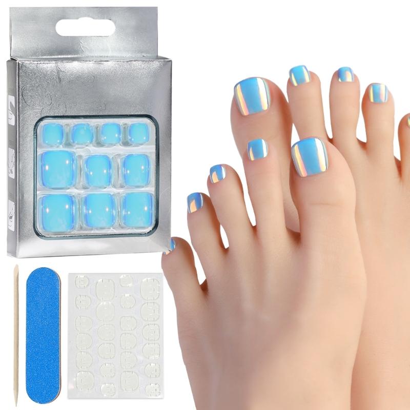 Square False Toenails Acrylic Stick On Toenails Full Cover Toenails Tips Press On Toenails Cats Eyes False Toenails
