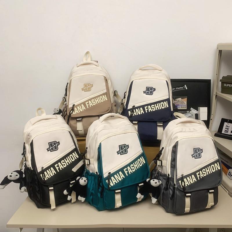 Men Letter Print Backpack Color Block Student Schoolbag Women Large Capacity Backpack