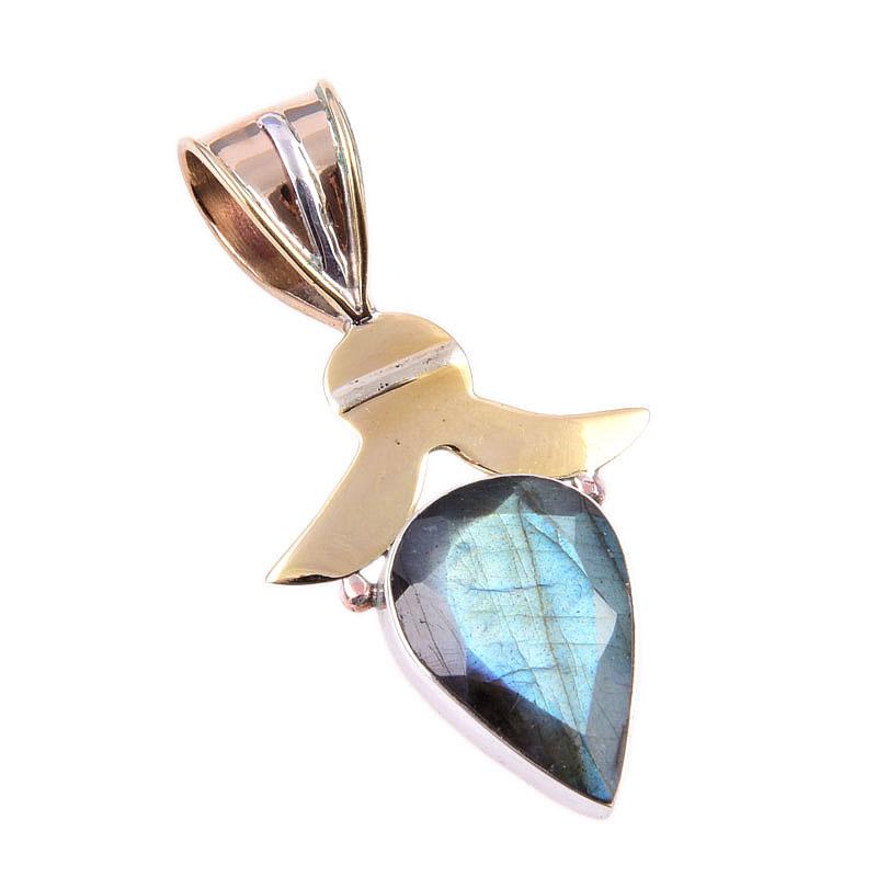 Labradorit Natural Argint Sterling 925 Masiv Bijuterii Pandantiv Bitonal 1.75" Q4Z65