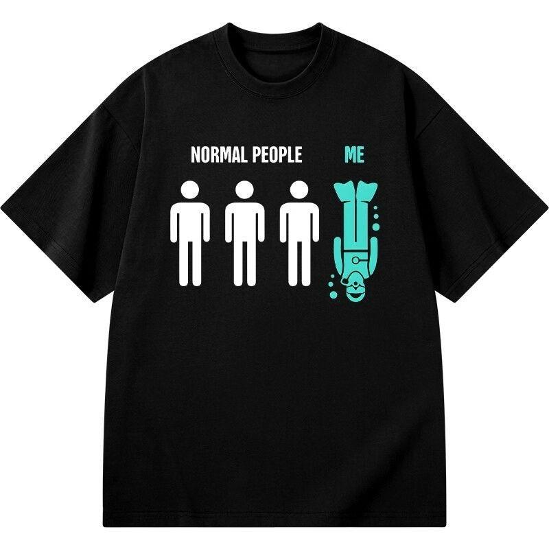 Diving: The Difference Between Me and Normal Humans Cotton T-shirt Round Neck Loose Off-the-shoulder Short-sleeved Couple Summer