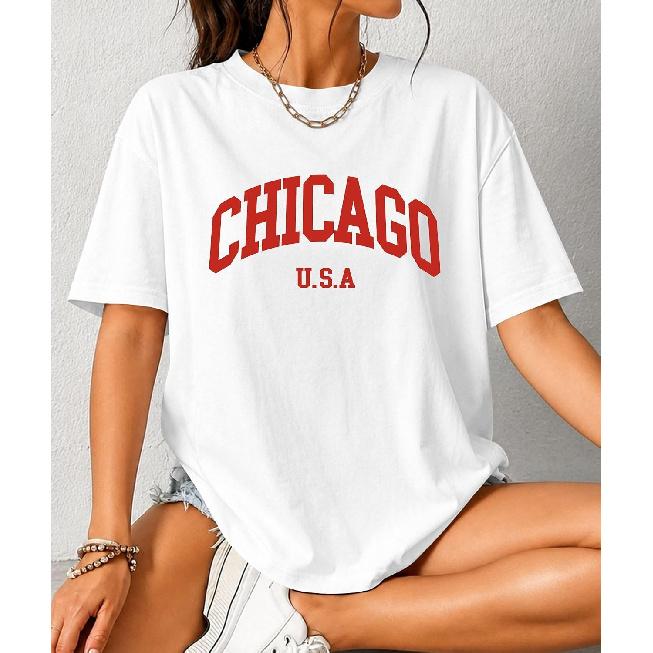 KESIHAN Mens Chicago Graphic Tee 100% Cotton Casual Streetwear T Shirt