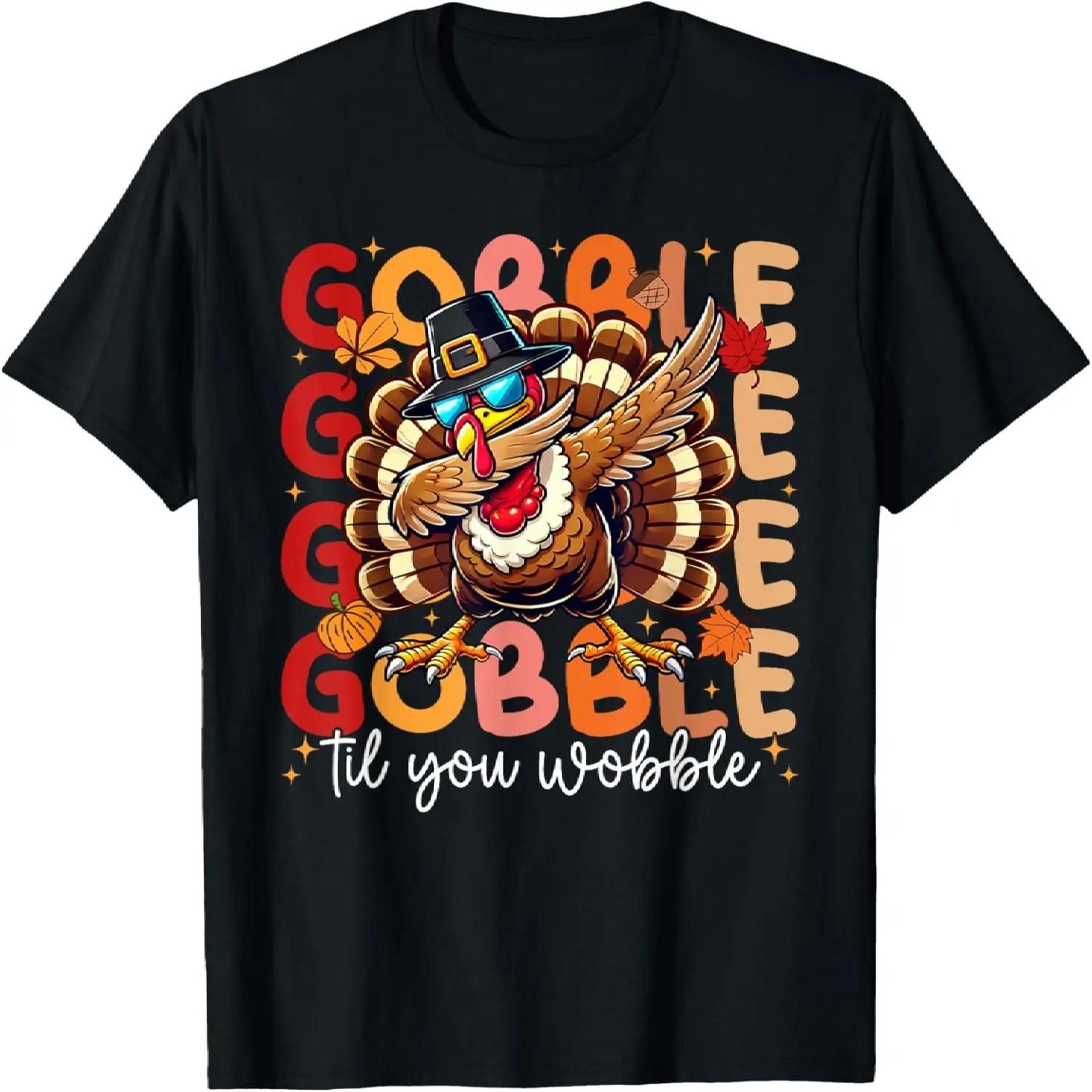 Gobble Til You Wobble Thanksgiving Day Dabbing Turkey T-Shirt S чёрный