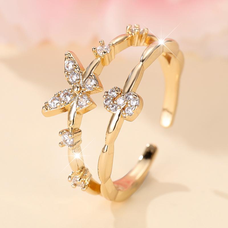 

Двошарові цирконові метелики, 26 літер, відкриті каблучки для жінок, золотий колір, регульований безіменний палець, прикраси, весільний подарунок S золотий