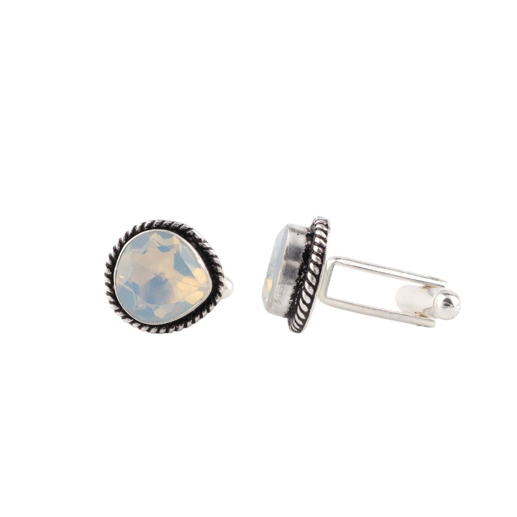 Milky Opal Gemstone 925 Sterling Silver Jewelry Handmade Cufflinks 0.62" For Him CL-8-16