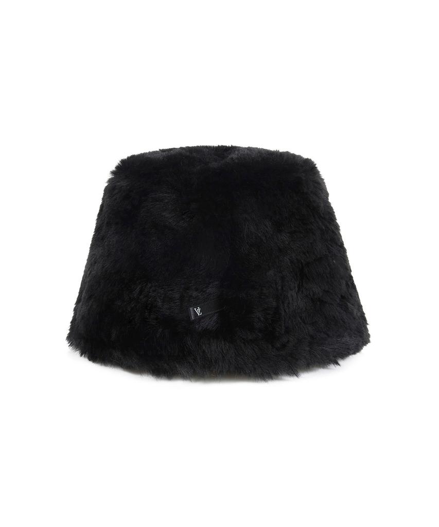 Bajal Fur Long Label Solid Drop Bucket Hat Black