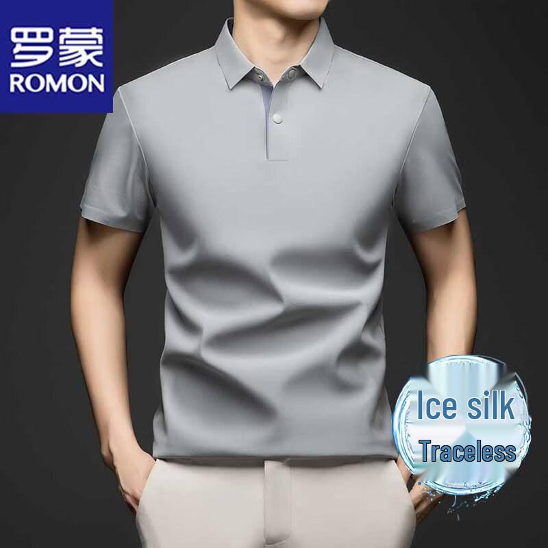 

ROMON Men s Ice Silk Short Sleeve Polo T-Shirt L