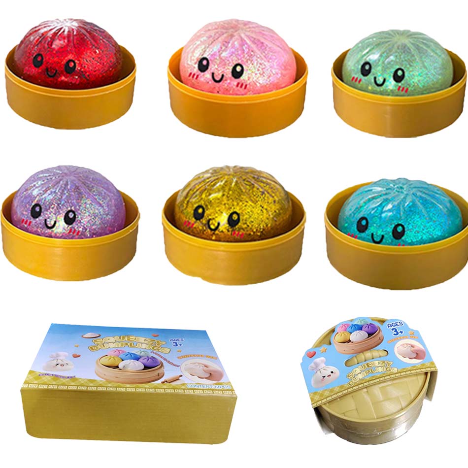 Glitter Dumpling Squishy,New Glitter Dumpling Squishies Box,Soft Squeeze Dough Ball For Stress Relief,Stretchy Bun With