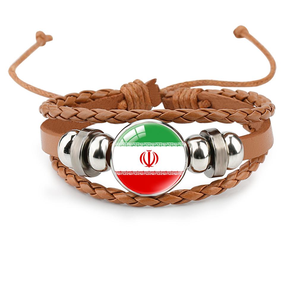 World Cup Leather Bracelet National Flag Soccer Match Souvenir  Adjustable Cowhide Woven Bracelet for Men Women,Sports  Fan Accessories
