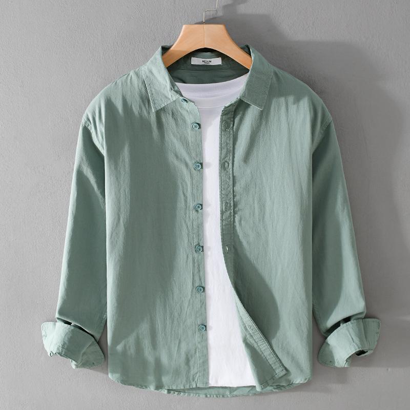 

male s Long-Sleeved Shirt, Artistic Fresh Cotton Lapel Loose Shirt, Outdoor Camping Thin Coat, Cardigan Top XXXL темно-зеленого