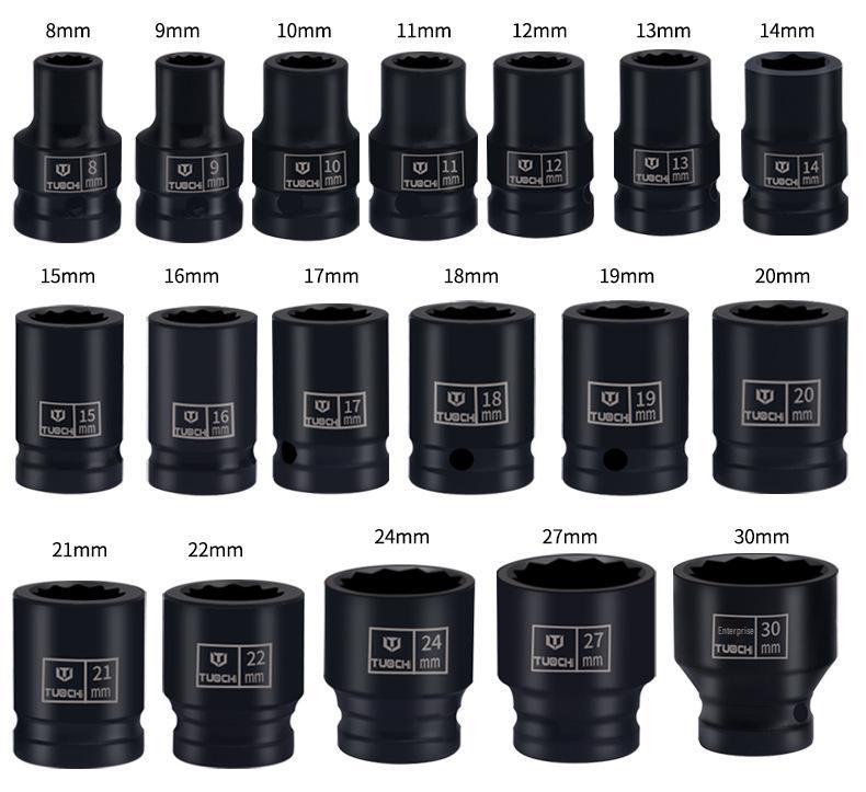 25-Piece Air Impact Wrench Set: Includes Small Hex Socket, Pneumatic Ratchet, F-Handle Wrench, Sliding Bar, and Long Extension Bar.