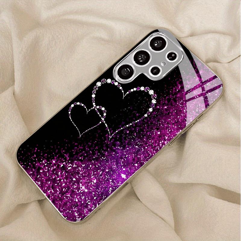 Gold-plated Phone Compatible with Samsung Galaxy S26 S25 S24 S23 S22 Ultra Plus. Made Tempered Glass Decorated Heart Pattern