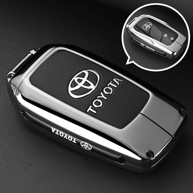 QHJS9 Zinc Alloy Leather Car Key Case Cover Shell for Toyota CHR Hilux Fortuner Land Cruiser 200 Camry Corolla Crown RAV4 Highland