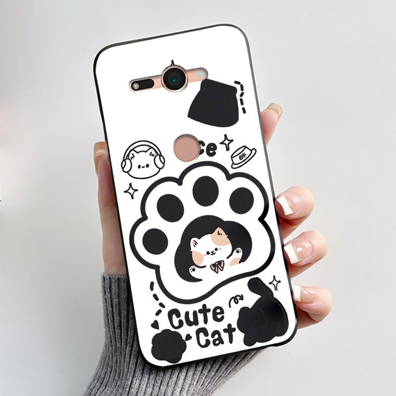 Per Sony Xperia XZ2 Compact H8324 H8314 Custodia Estetica Moda Gatto Carino Cartone Animato Antiurto Nero Silicone Morbido Sottile Cover Posteriore