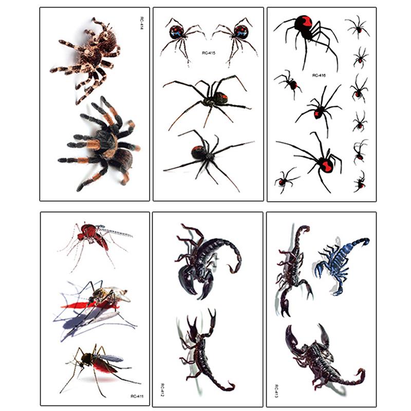 3D Spider Scorpion Temporary Tattoo Stickers Halloween Fake Tattoo Body Art