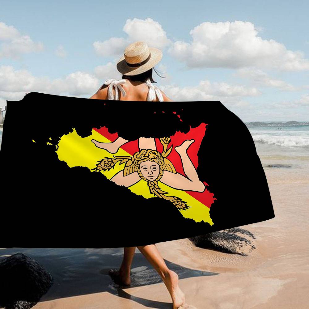 S-Sicilian Flag Fashion Microfiber Blanket Quick Drying Beach Towels Oversized Printing Super Absorbent Pool Towel Blanket