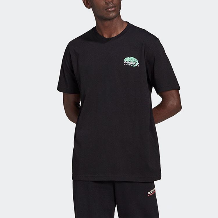 Adidas Originals Trefoil Pckalot Tee Retro Print Sports Crew Neck Short Sleeve T-Shirt Men Tops Black HF4762