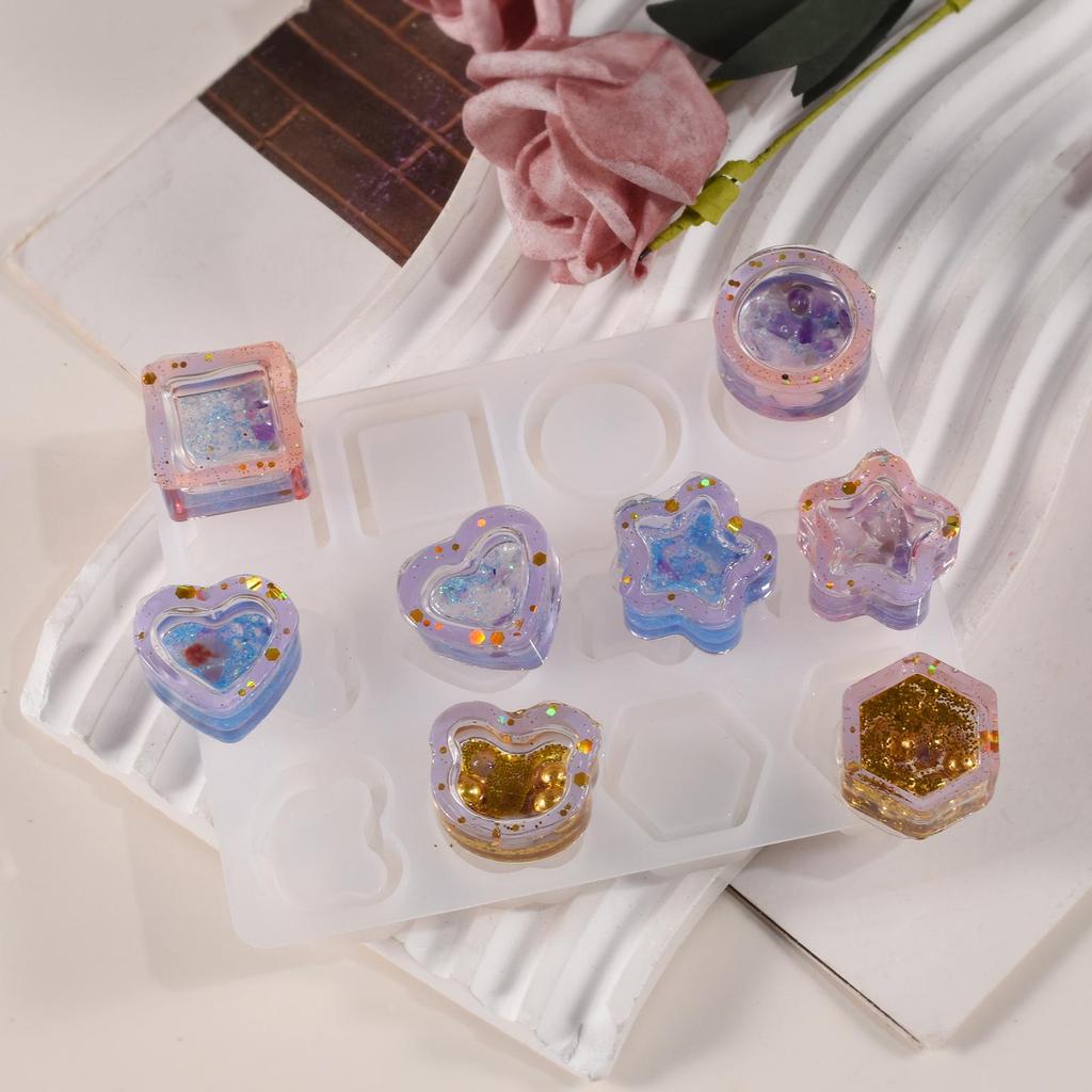 Stampo in Silicone Shake Epossidico Fai da Te Papavero per Ciondoli Portachiavi a Forma di Stella, Cuore ed Esagono
