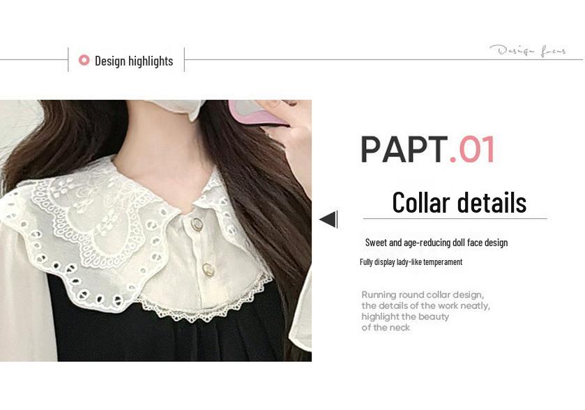 Maternity Dress with French Lace Doll Collar - Two-Piece Look, Spring/Autumn Style, High-End Long Skirt